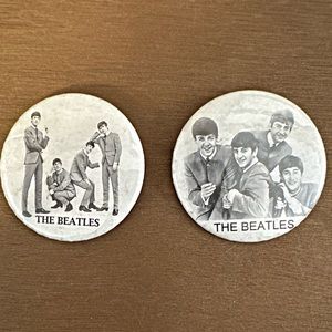 Vintage Beatles Black & White Group Pinback Buttons Lot of 2